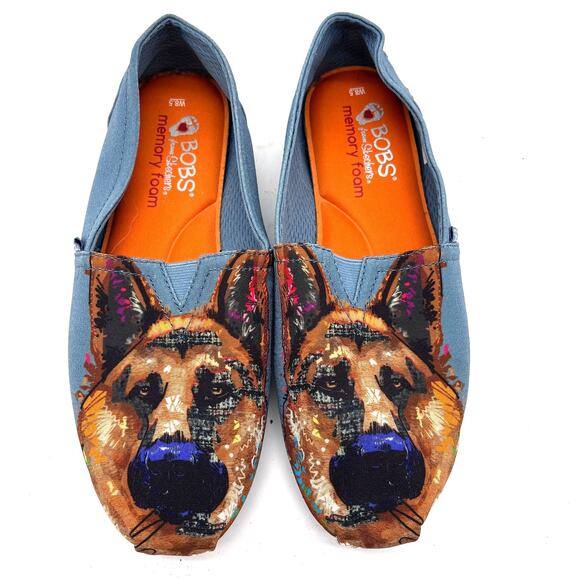 Sketchers Bob's Dogs German Shepard Women's Sz 8.5 Slip on Blue Comfort Walking - Picture 2 of 9